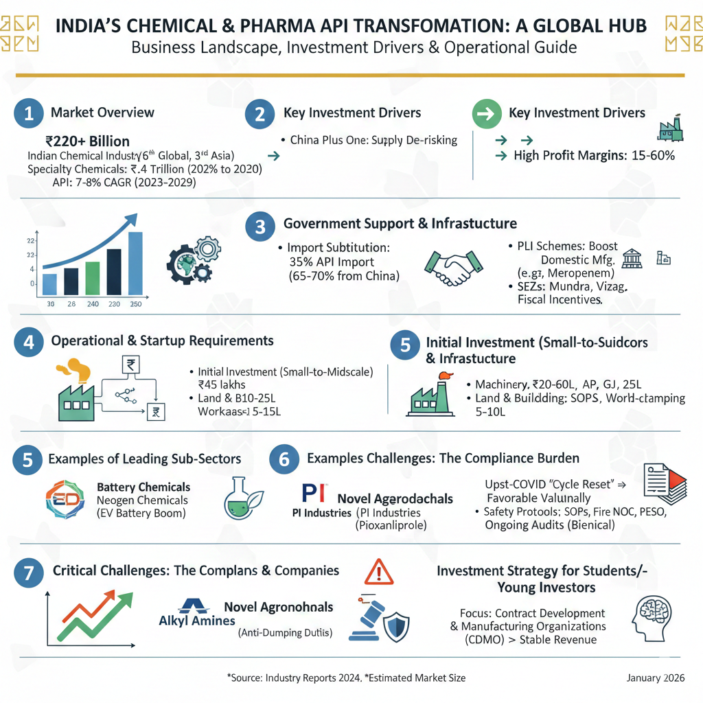 Specialty Chemical API Manufacturing India showing styrene acrylic, pure acrylic and azithromycin API production