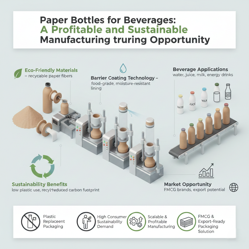 Paper bottle manufacturing process for beverages showing sustainable packaging solutions