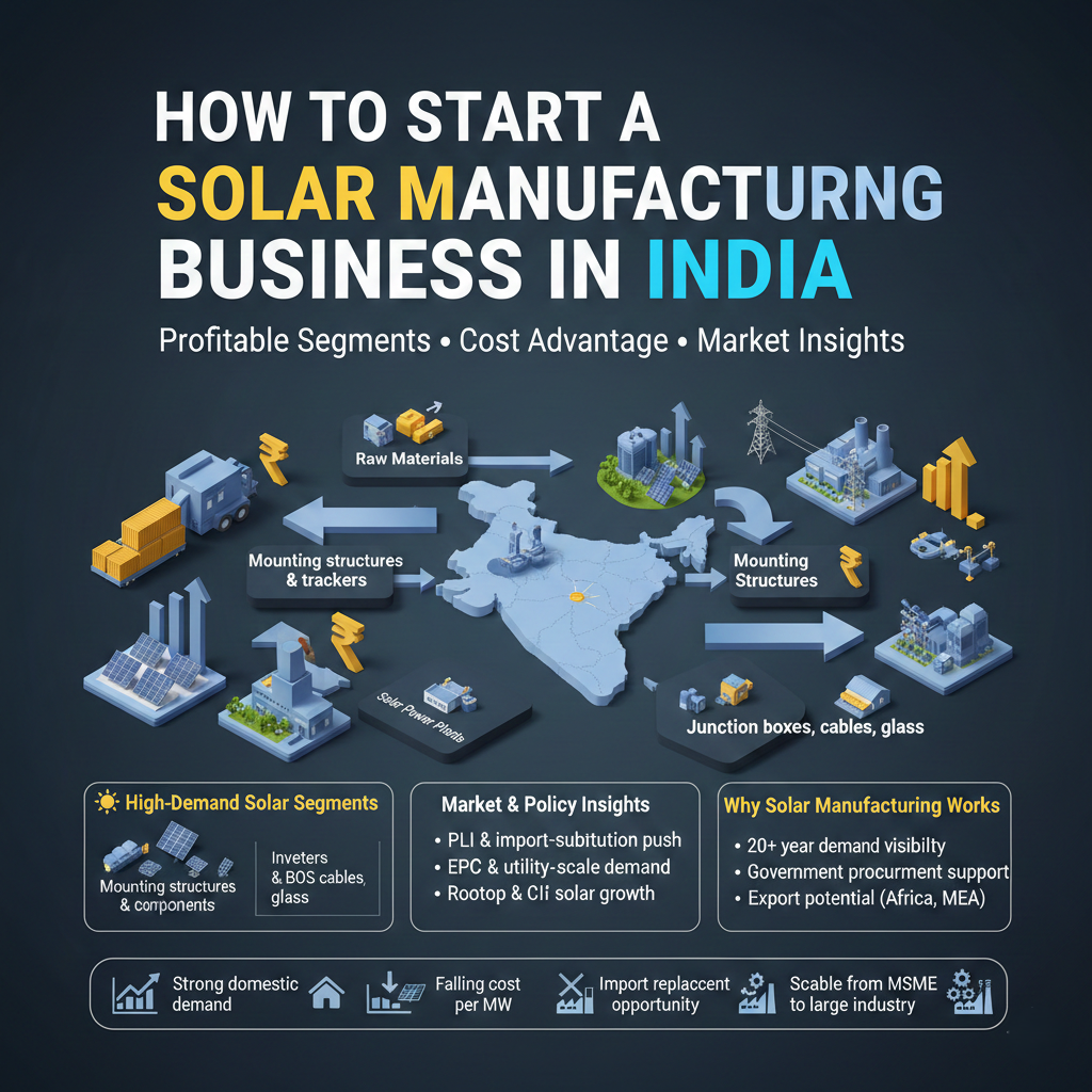 Solar manufacturing business in India with solar panels and production facility