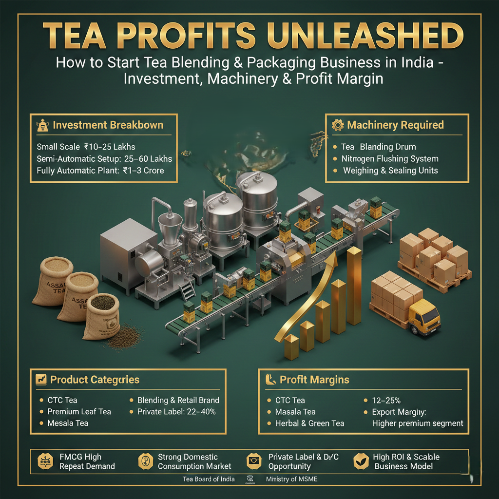 tea blending and packaging business machinery setup in India