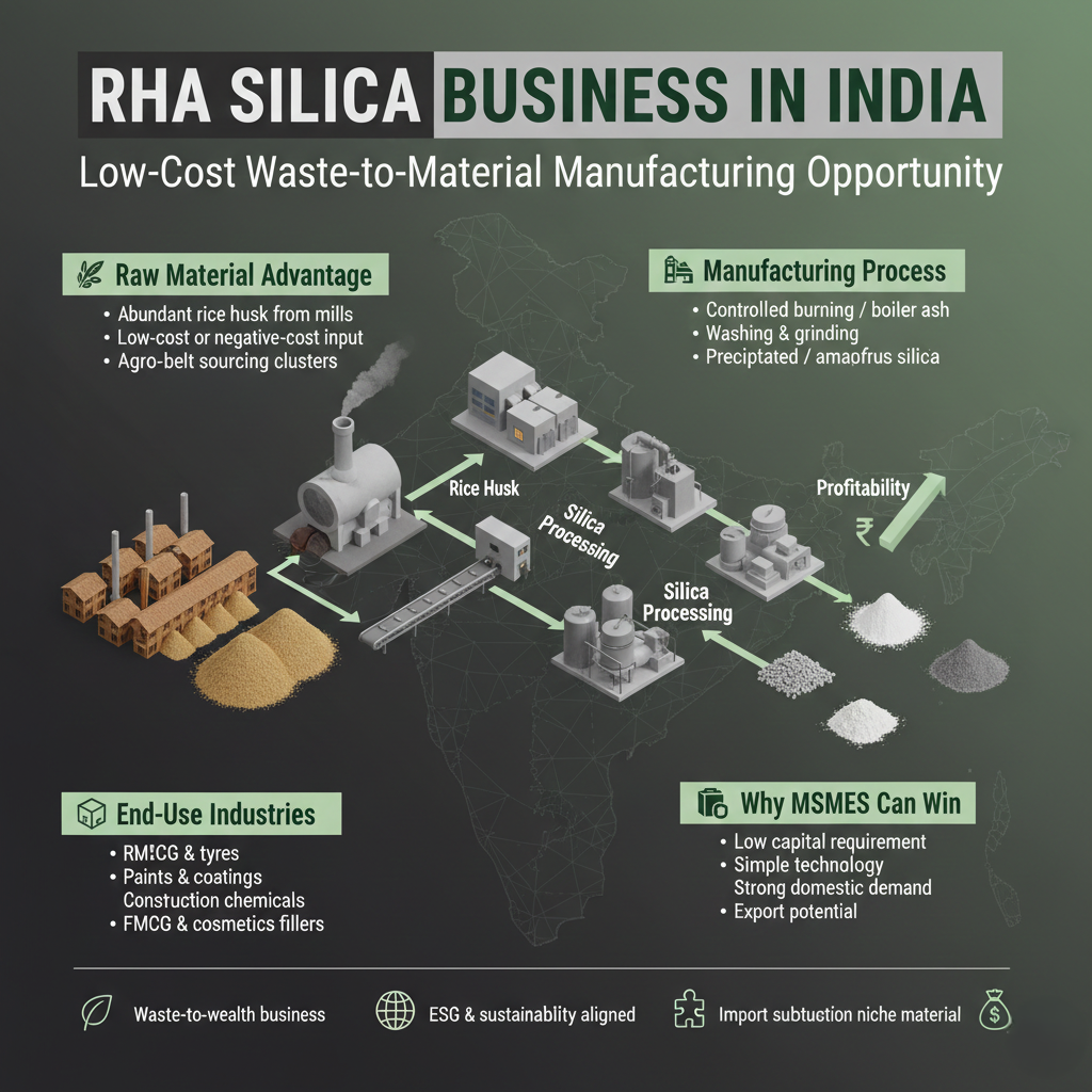 RHA silica production process in India from rice husk ash