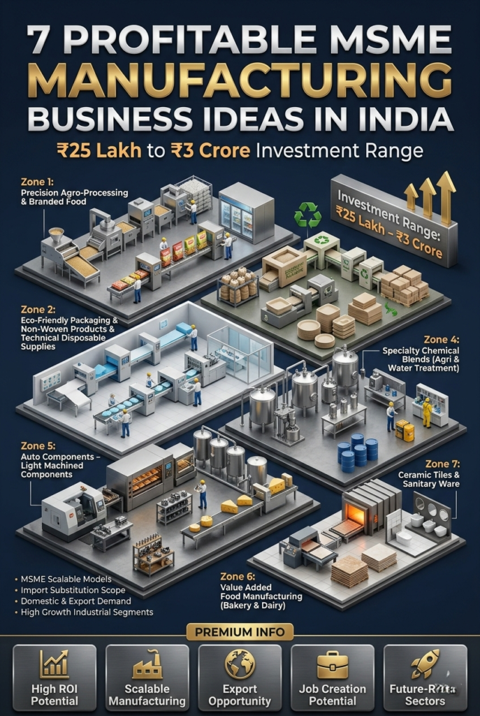 Profitable MSME manufacturing business ideas in India 2026 with ₹25 lakh to ₹3 crore investment opportunities