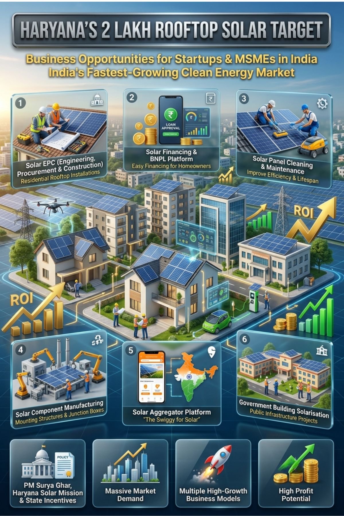 Haryana rooftop solar installation under PM Surya Ghar Yojana showing residential solar panels on house rooftops