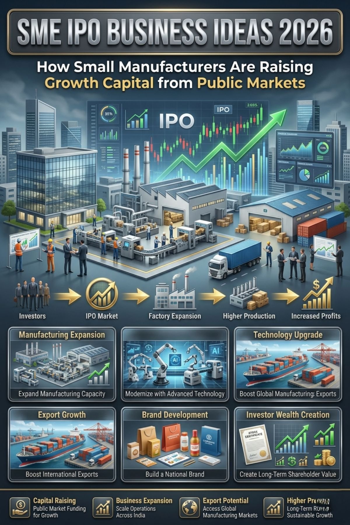 SME IPO enables small manufacturers in India to raise growth capital through public listing on BSE SME and NSE Emerge platforms.