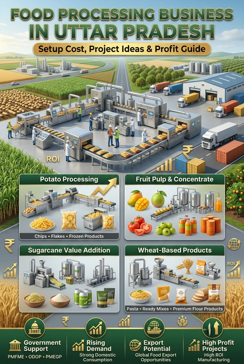 Food processing business in Uttar Pradesh with potato, mango, sugarcane and wheat products
