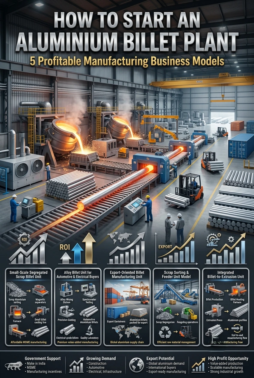 Aluminium billet plant manufacturing billets from recycled aluminium scrap