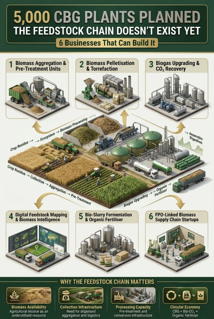 CBG feedstock business opportunities in India including biomass aggregation and pelletisation