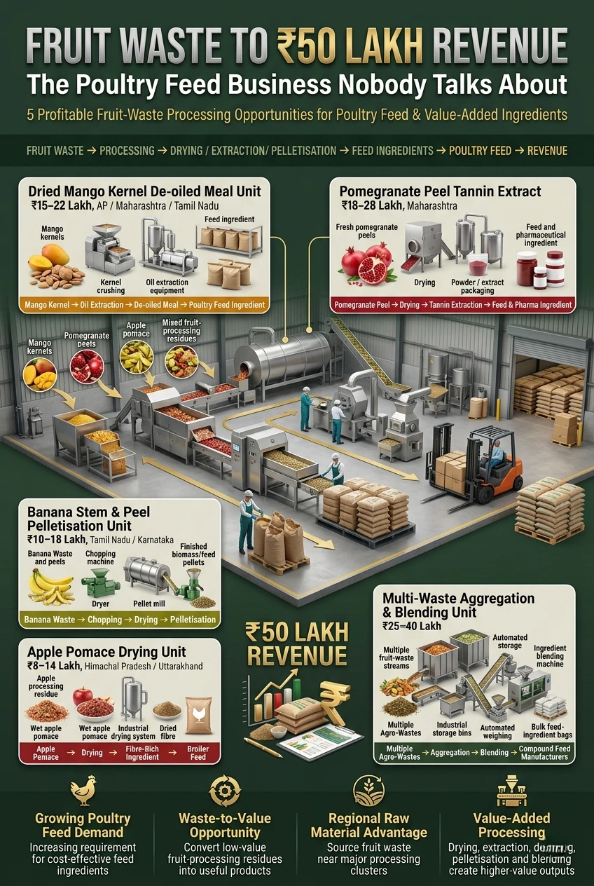 Fruit waste processing business for poultry feed in India
