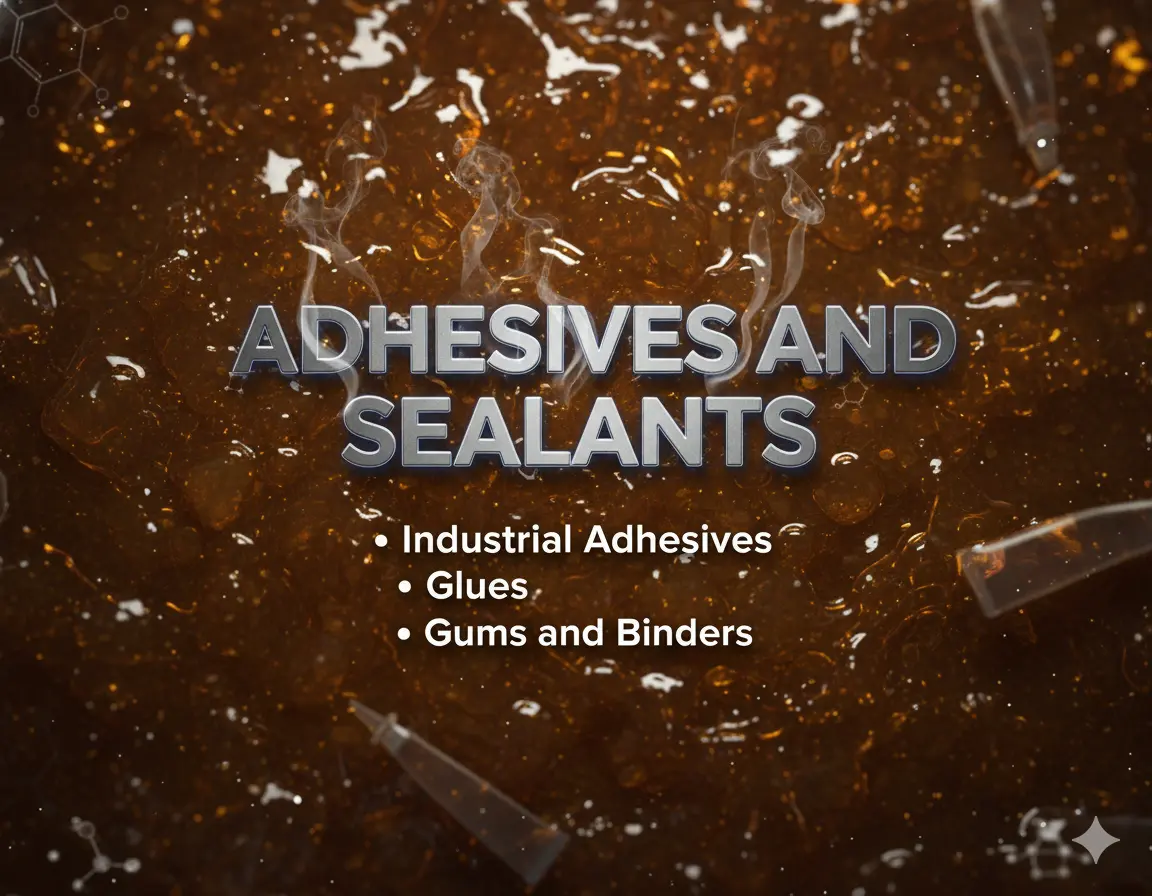 Adhesives and Sealants, Industrial Adhesives, Glues, Gums and Binders, Synthetic Resin, Resins (Guar Gum, Adhesive [Fevicol Type], Sodium Silicate Adhesive, Hot Melt Adhesives, Rubber Based Adhesive, Acrylic Adhesives, Guar Gum Powder, Gum Arabic) 